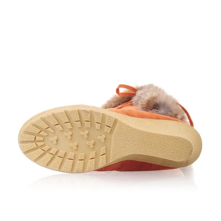Women's warm cotton lining mid calf wedge snow boots tassels décor fur trim fashion winter boots