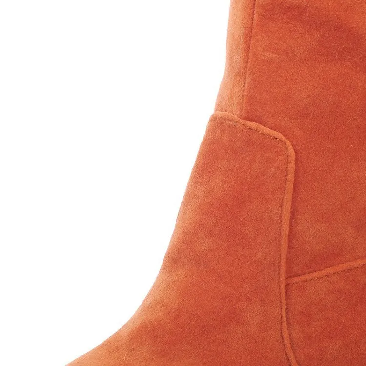 Women's warm cotton lining mid calf wedge snow boots tassels décor fur trim fashion winter boots