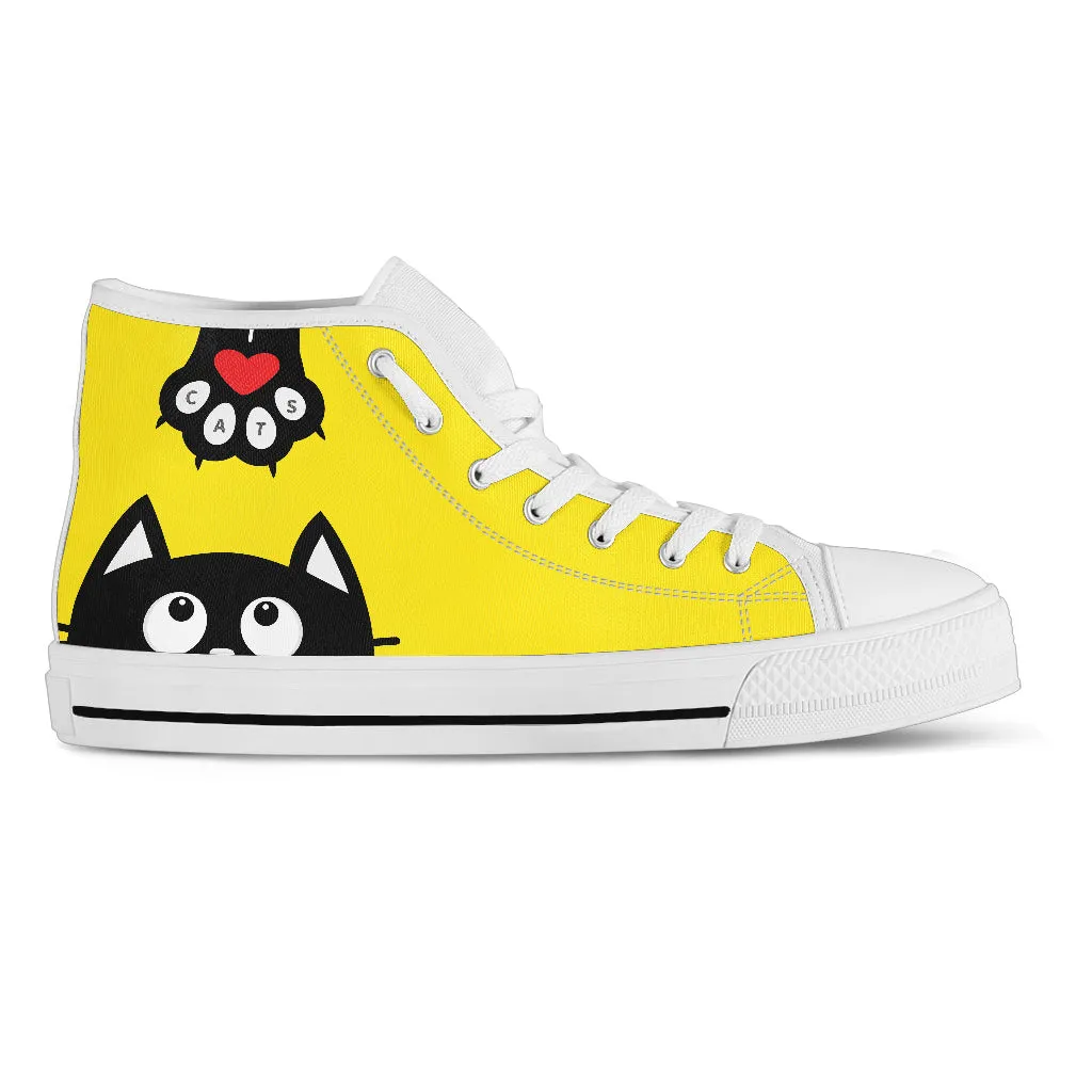 Yellow Cat Art Women's High Top Women Shoes Sneakers