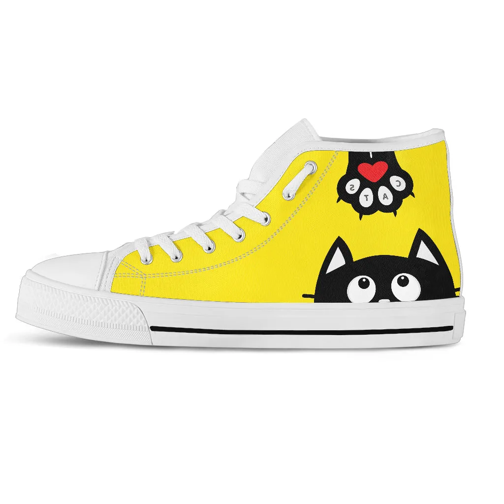 Yellow Cat Art Women's High Top Women Shoes Sneakers